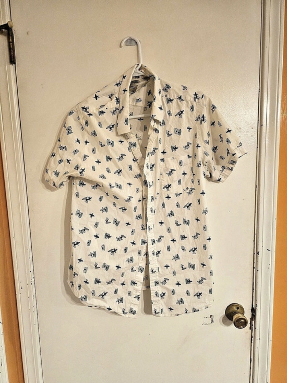 Haggar Men's Animal Print Shirt in Cream & Blue Size XL